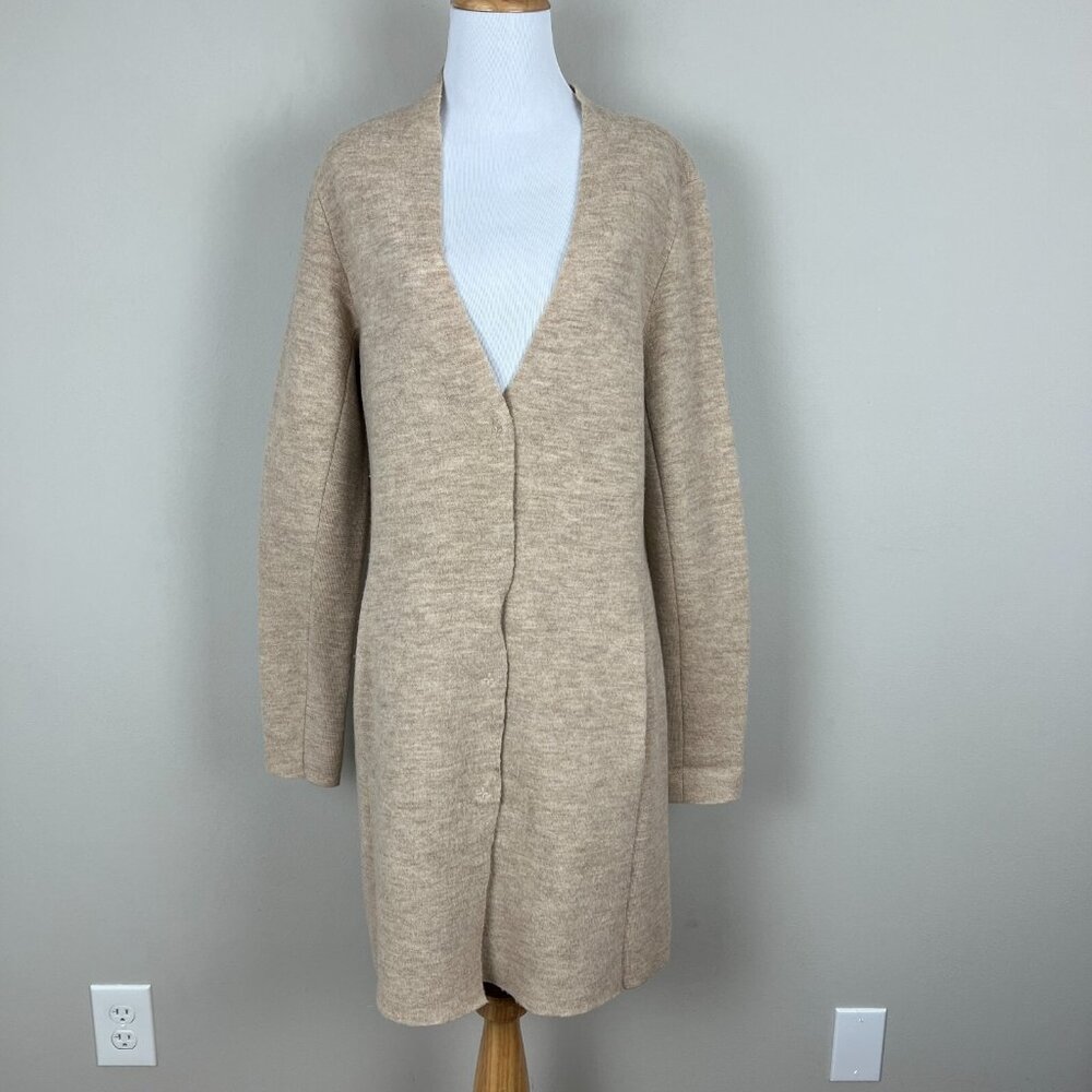 J. Mclaughlin Duster Cardigan Sweater Womens Small Beige 100% Wool Snap Button